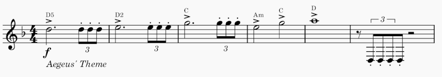 Simplified score sheet music of Aegeus' theme