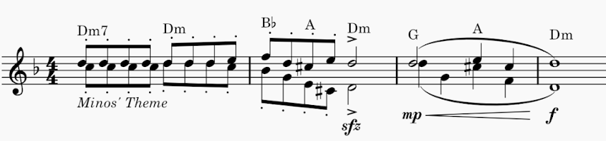 Simplified score sheet music of Minos' theme